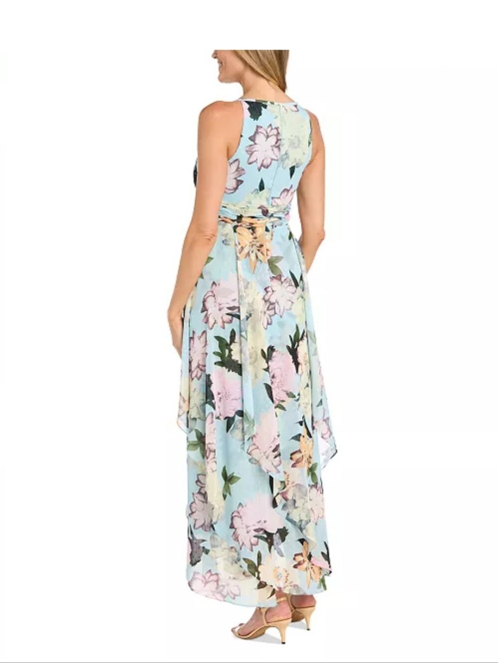 NWT R&M Richards Blue Floral High Low Chiffon Maxi Dress Size 14 Formal $129 - Picture 2 of 10